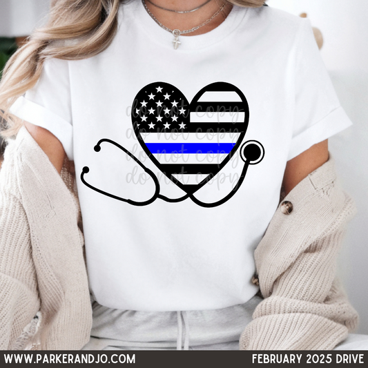 Thin Blue Line Heart Stethoscope png