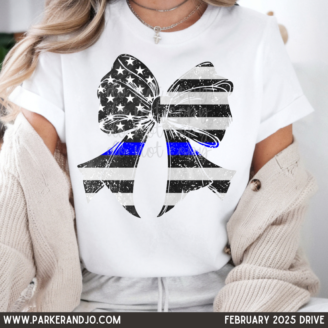 Thin Blue Line Distressed Coquette Bow png