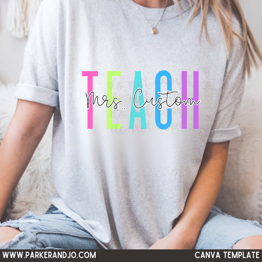 Colorful Teach Custom Name Canva Template