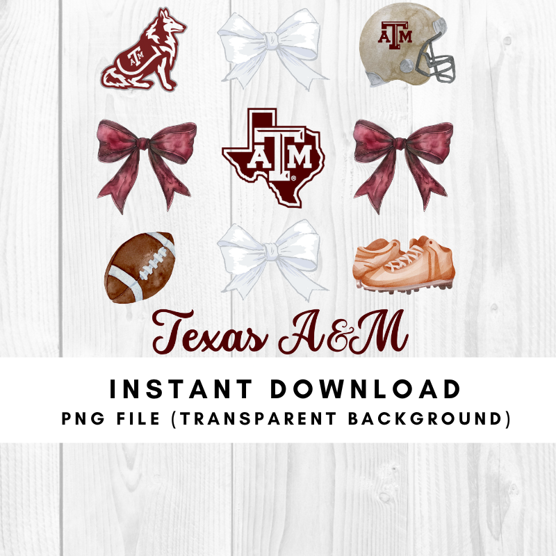 Texas A&M Trendy Coquette Bow Football PNG File