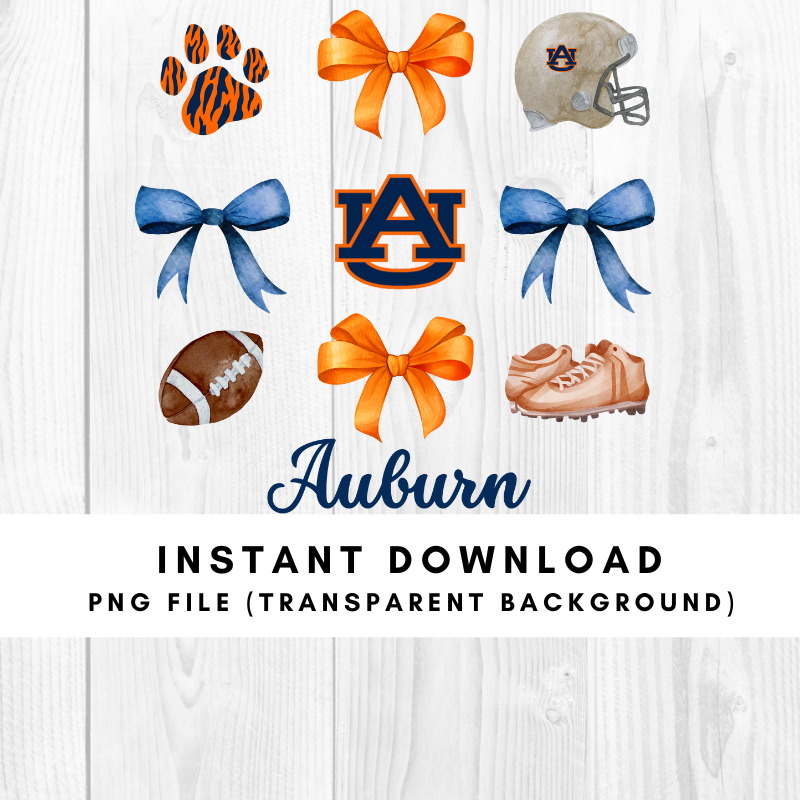 Auburn Tigers Trendy Coquette Bow Football PNG File