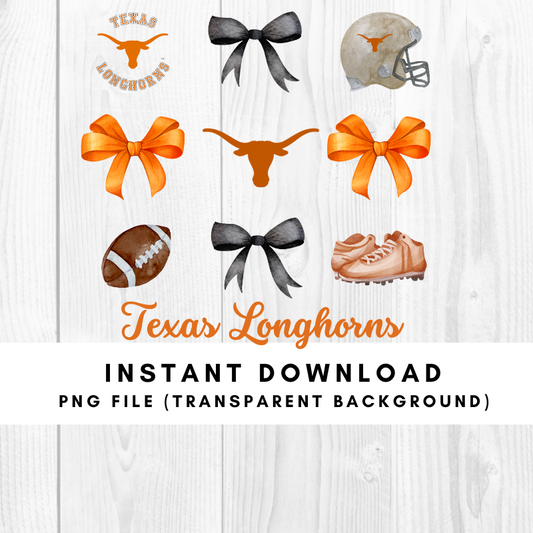 Texas Longhorns Trendy Coquette Bow Football PNG File