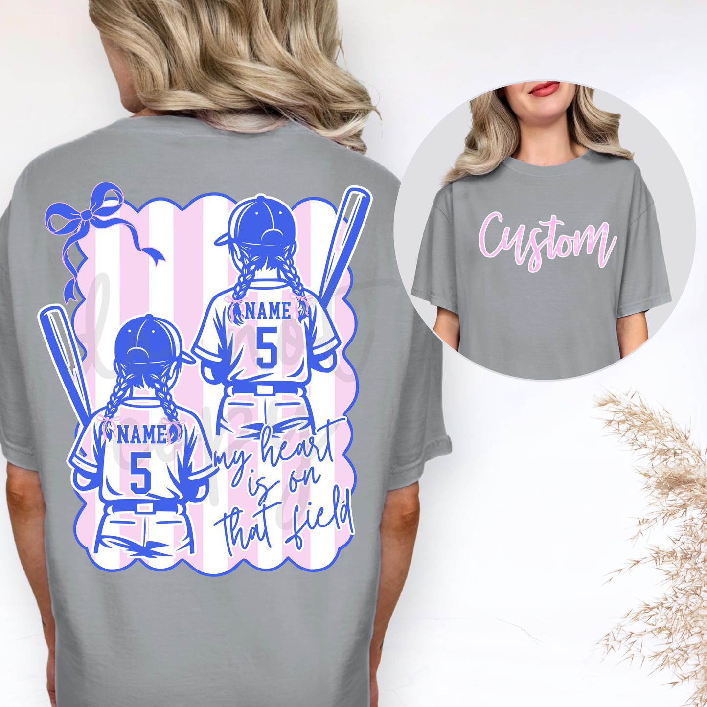 Coquette Bow Stripes Baseball Boy and Girl Softball Editable Template