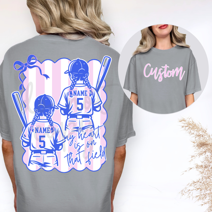 Coquette Bow Stripes Baseball Boy and Girl Softball Editable Template