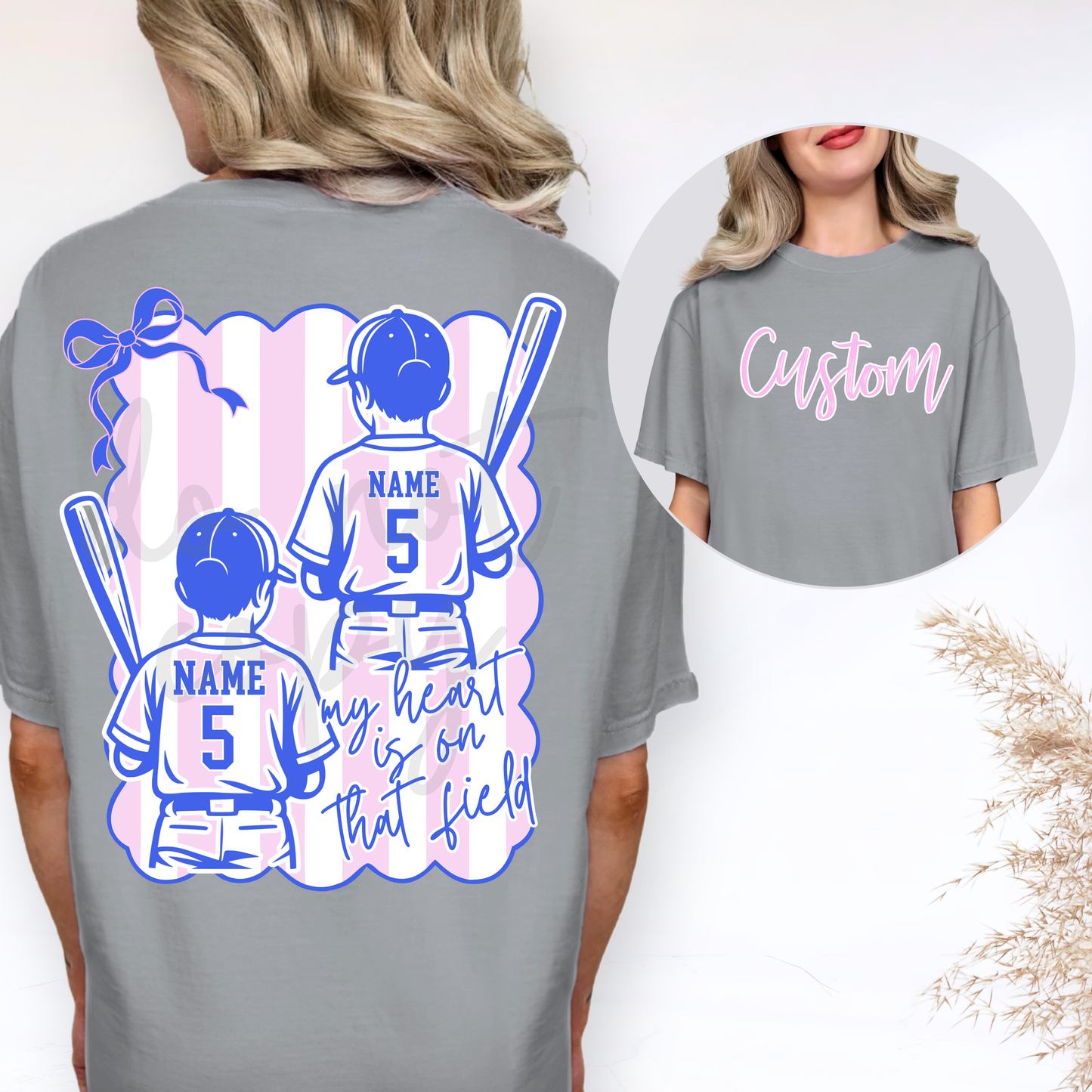 Coquette Bow Stripes Baseball Boy and Girl Softball Editable Template