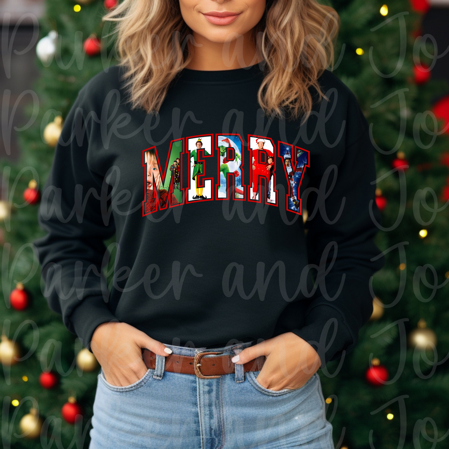 Merry Christmas Movies Red Outline PNG