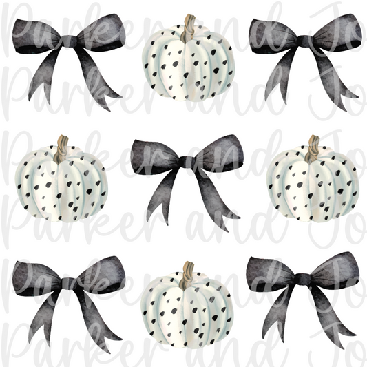 Halloween Black and White Pumpkin Coquette Bow PNG File