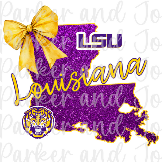 Louisiana LSU Tigers Faux Glitter State PNG File