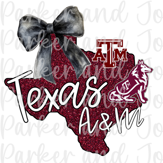 Texas A&M Faux Glitter State PNG File