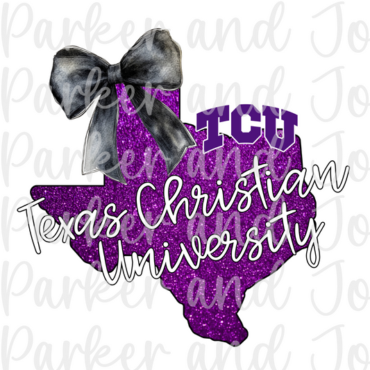 Texas Christian University TCU Faux Glitter State PNG File