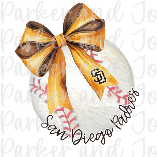 San Diego Padres Baseball Coquette Bow PNG