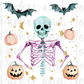 Halloween Skeleton, Bats, and Pumpkins PNG