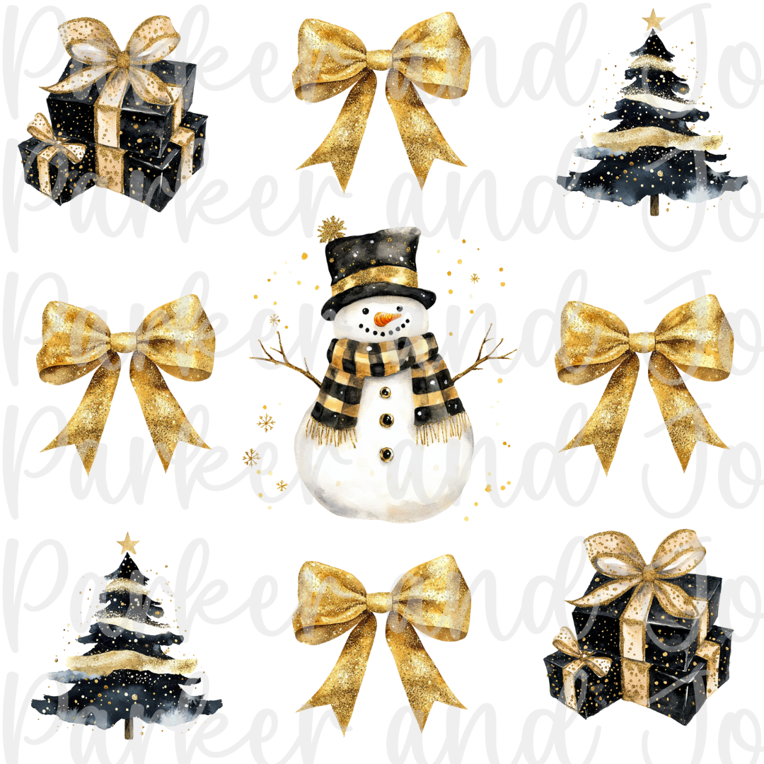 Black and Glitter Holiday Bow PNG