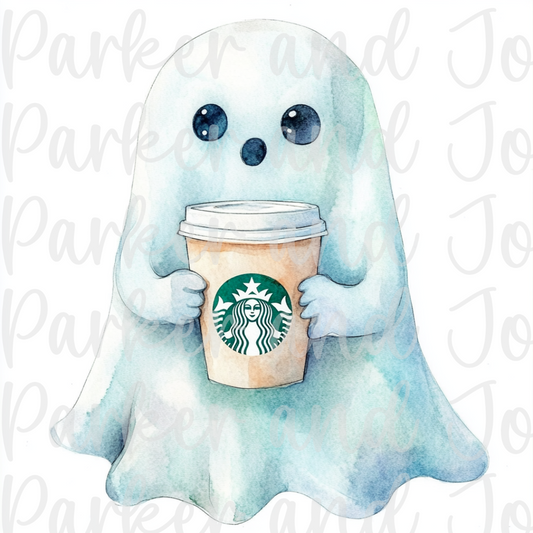 Ghost with Starbucks Cup PNG