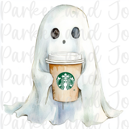 Ghost with Starbucks Cup PNG