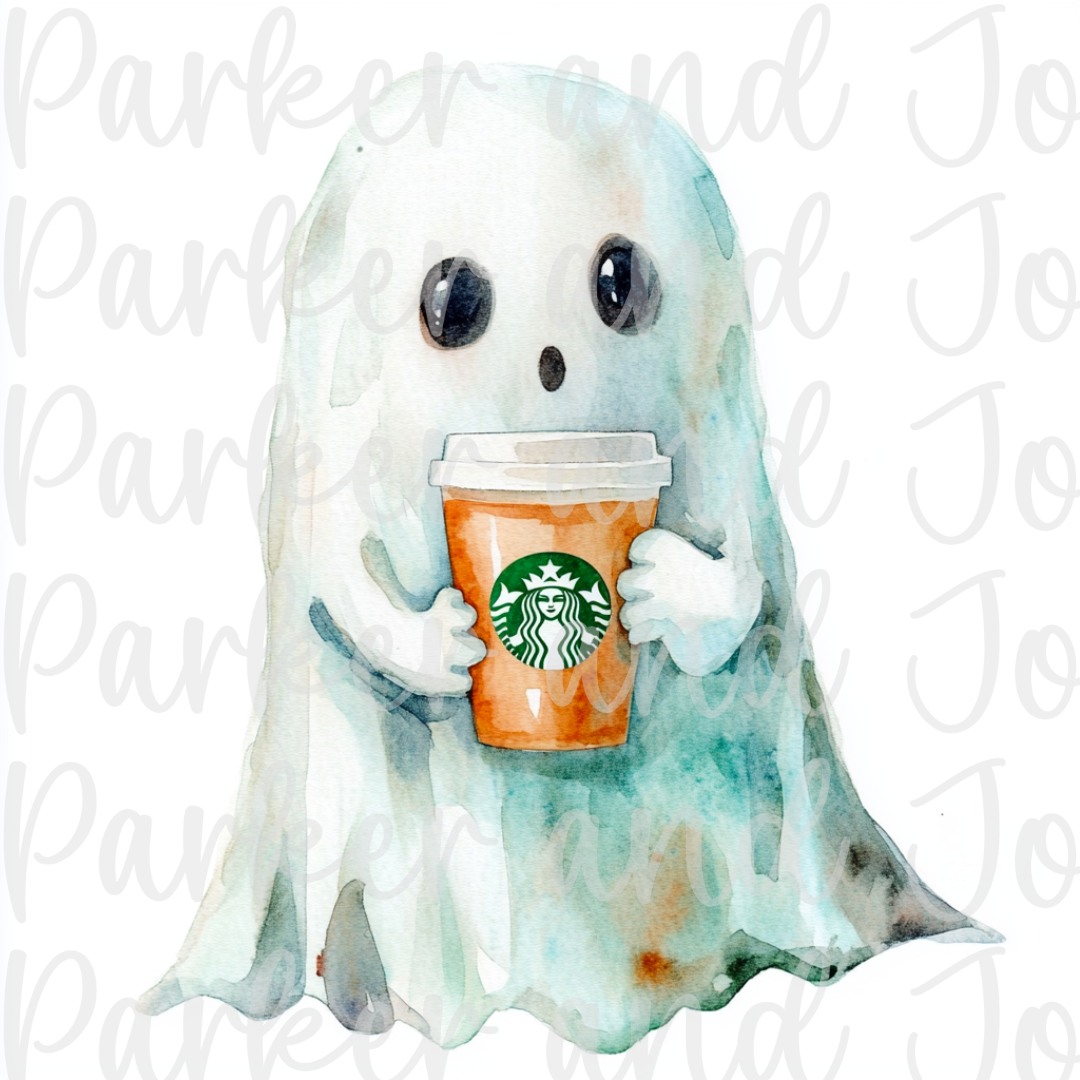 Ghost with Starbucks Cup PNG