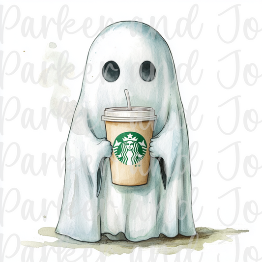 Ghost with Starbucks Cup PNG