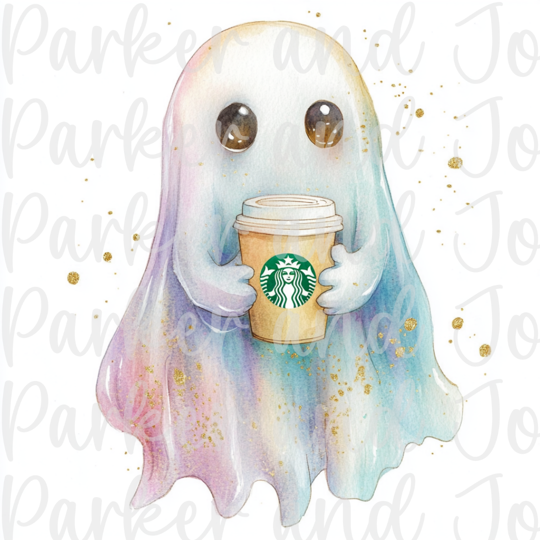 Ghost with Starbucks Cup PNG