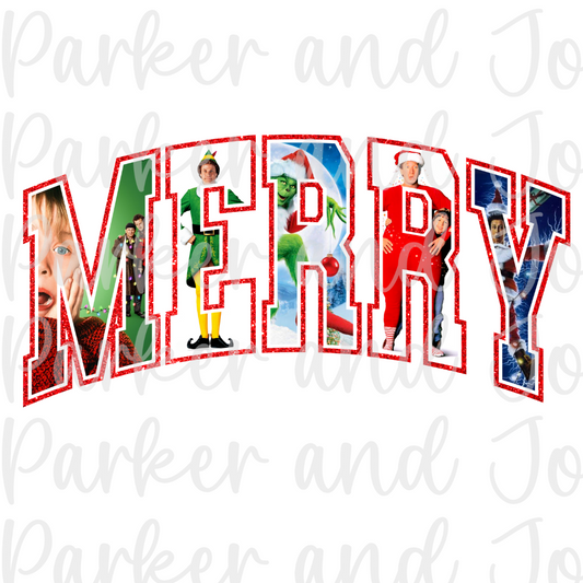 Merry Christmas Movies Red Glitter Outline PNG