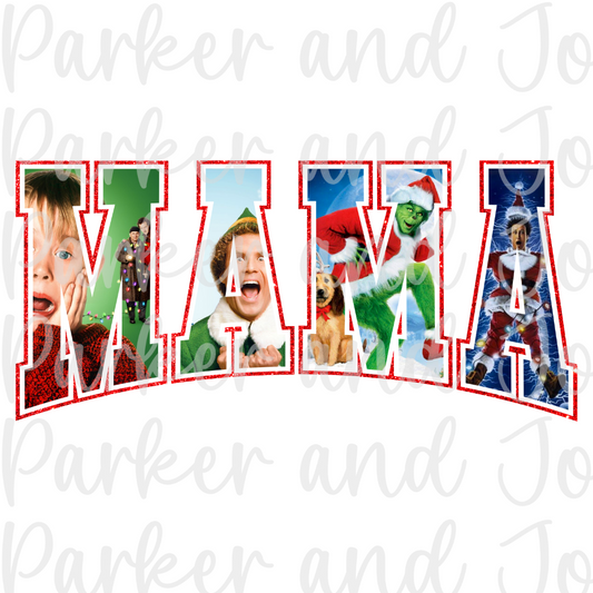 Mama Christmas Movies PNG Red Glitter Outline