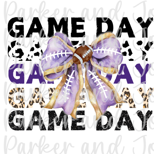 Purple & Gold Gameday Football Coquette Bow PNG File