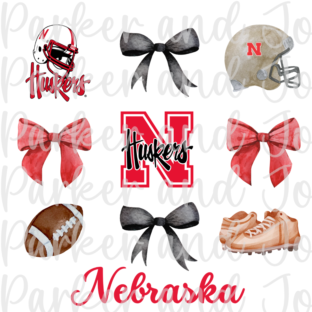 Nebraska Huskers Trendy Coquette Bow Football PNG File