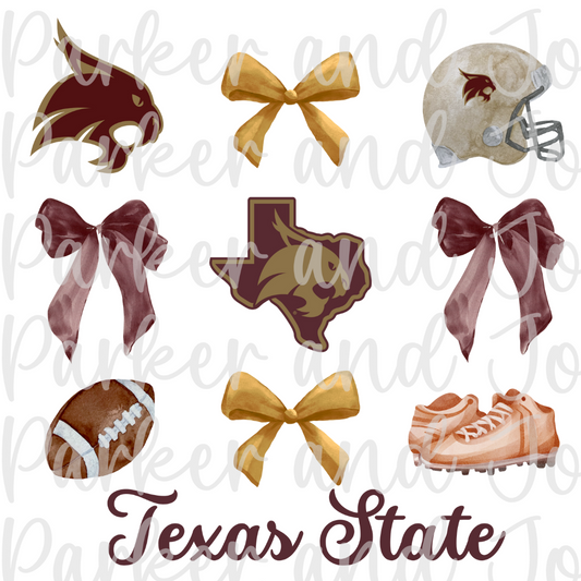 Texas State Trendy Coquette Bow Football PNG File