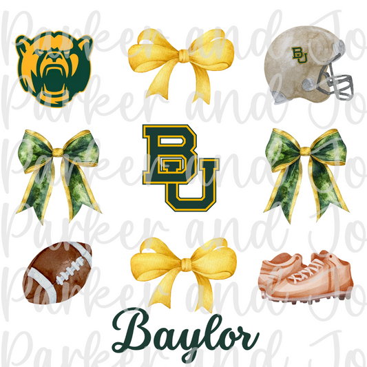 Baylor Bears Trendy Coquette Bow Football PNG File