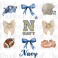 Navy Academy Trendy Coquette Bow Football PNG File