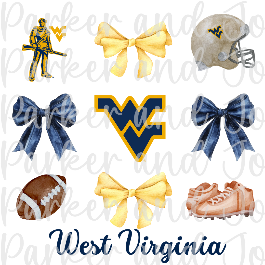 West Virginia Mountaineers Trendy Coquette Bow Football PNG File