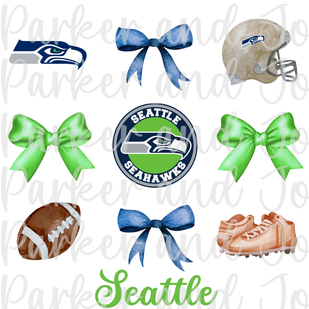 Seattle Trendy Coquette Bow Football PNG File