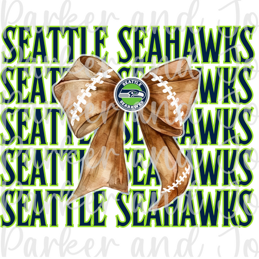 Seattle Seahawks Trendy Coquette Bow Football PNG File