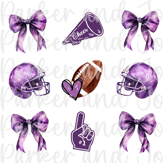 Purple Football Team Spirit Coquette Bow PNG File