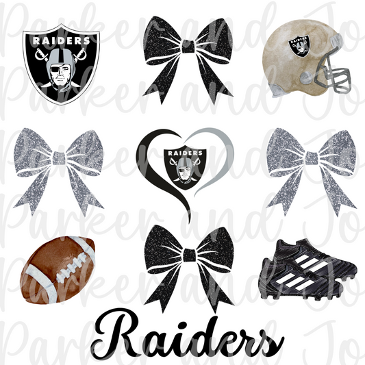 Las Vegas Raiders Trendy Coquette Glitter Bow Football PNG File