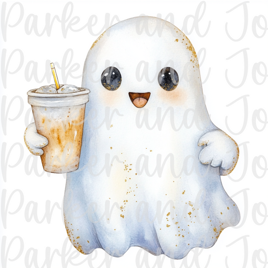 Cute Ghost with Iced Coffee 3 PNG