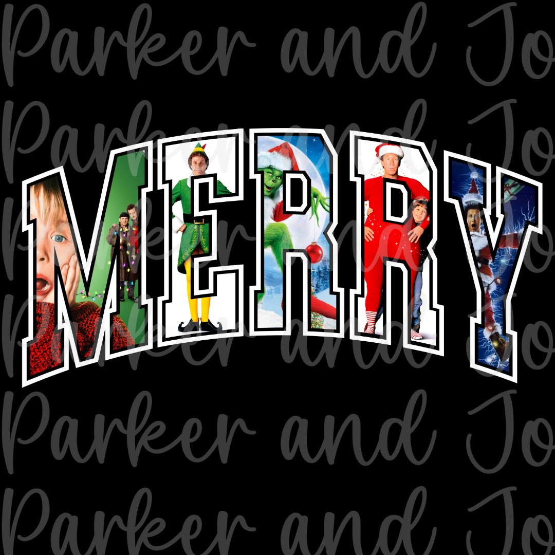 Merry Christmas Movies White Outline PNG