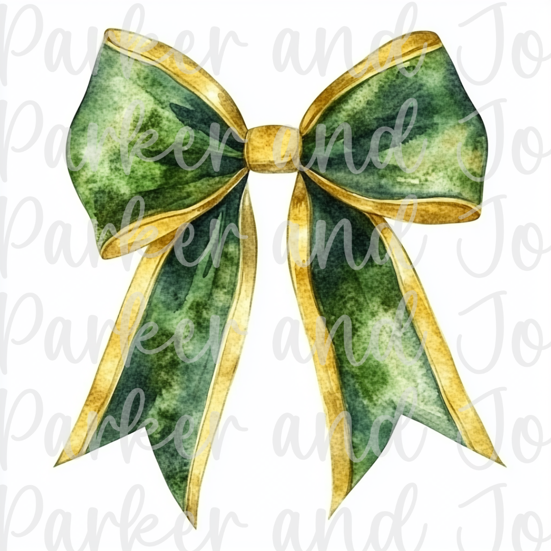 Green & Gold Watercolor Coquette Bow PNG File