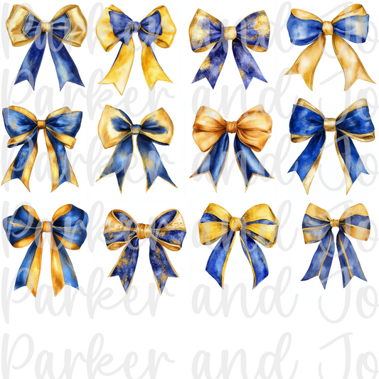 12 Blue and Gold Watercolor Coquette Bows Google Drive Bundle