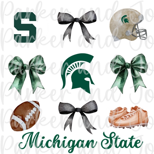 Michigan State Trendy Coquette Bow Football PNG File