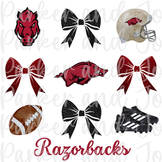 Arkansas Razorbacks Glitter Bow Football PNG