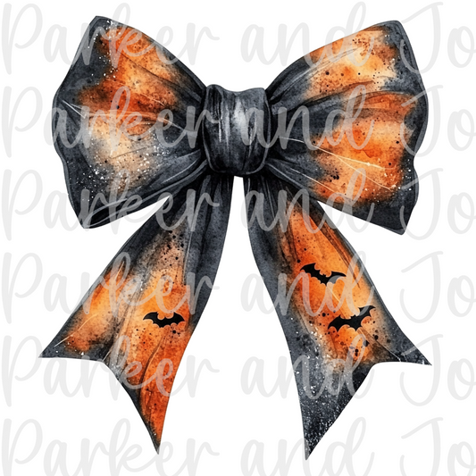 Halloween Bats Watercolor Coquette Bow PNG