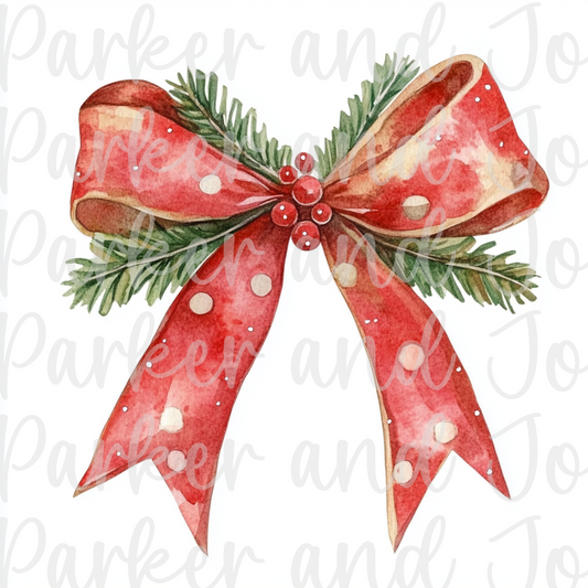 Watercolor Christmas Coquette Bow #1 PNG File