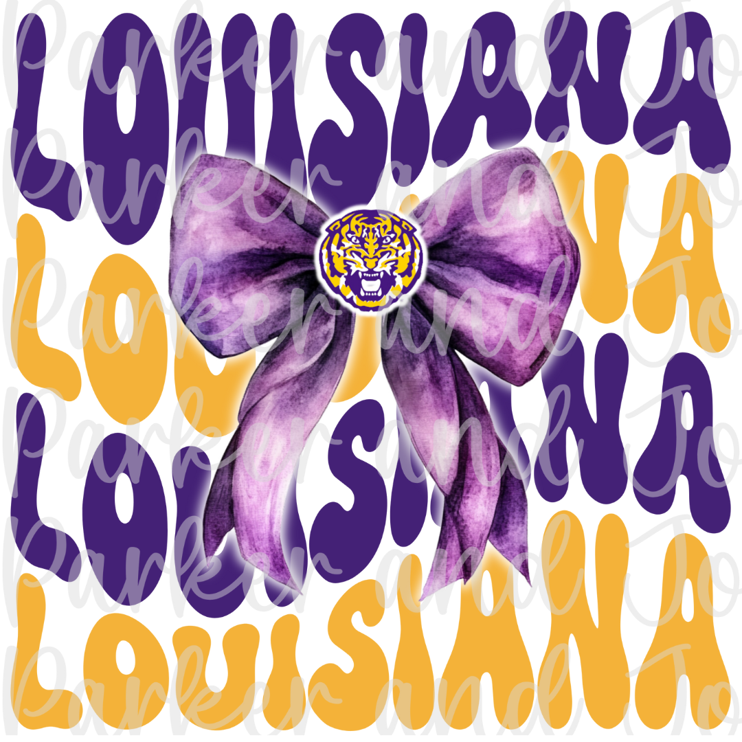 LSU Louisiana State University Tigers Trendy Coquette Bow Football PNG File