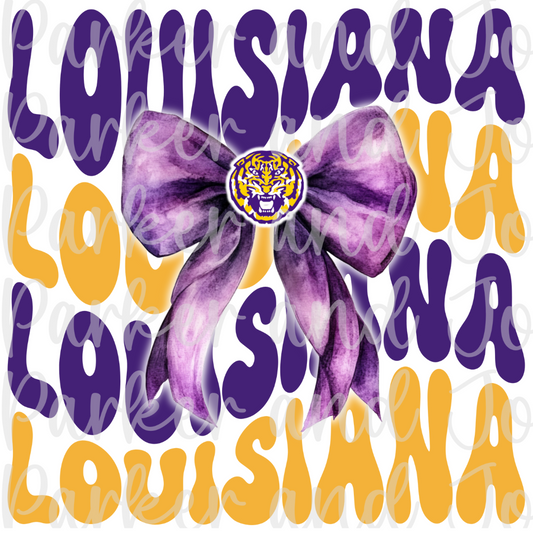 LSU Louisiana State University Tigers Trendy Coquette Bow Football PNG File