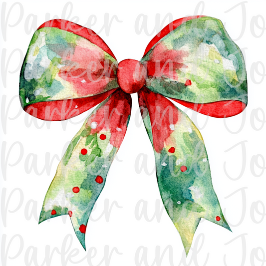 Watercolor Christmas Coquette Bow #2 PNG File