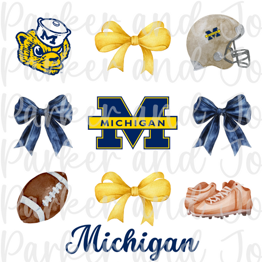 Michigan Trendy Coquette Bow Football PNG File