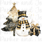 Black and Glitter Gold Snowman, Tree, Presents PNG