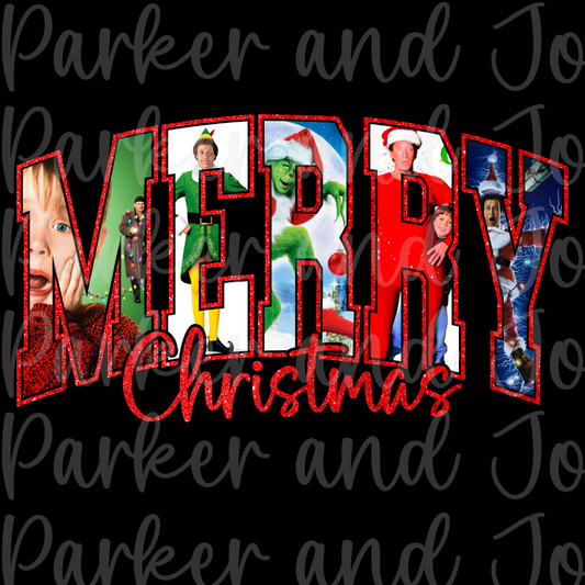 Merry Christmas Movies Red Glitter PNG