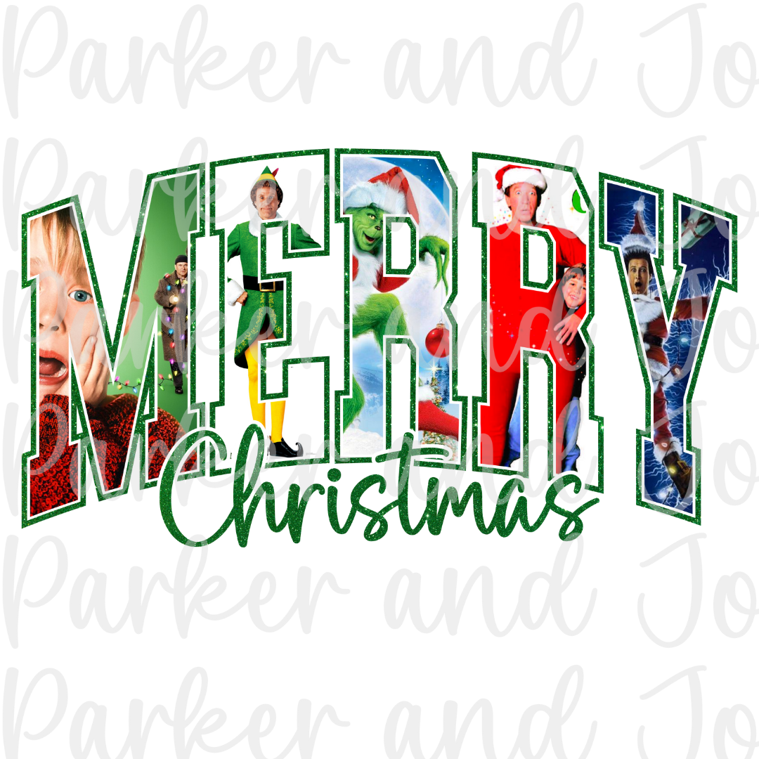 Merry Christmas Movies Green Glitter PNG