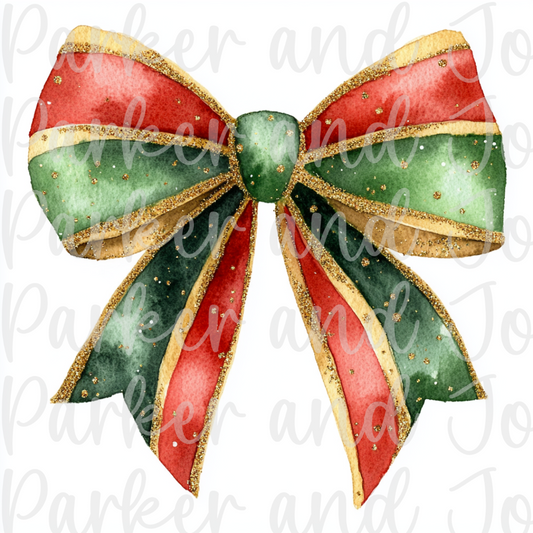 Watercolor Christmas Coquette Bow #4 PNG File